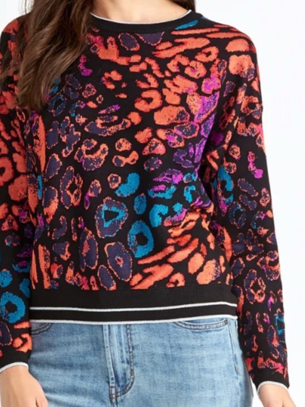 Rachel Roy Multi Color Cheetah Print Knit Sweater